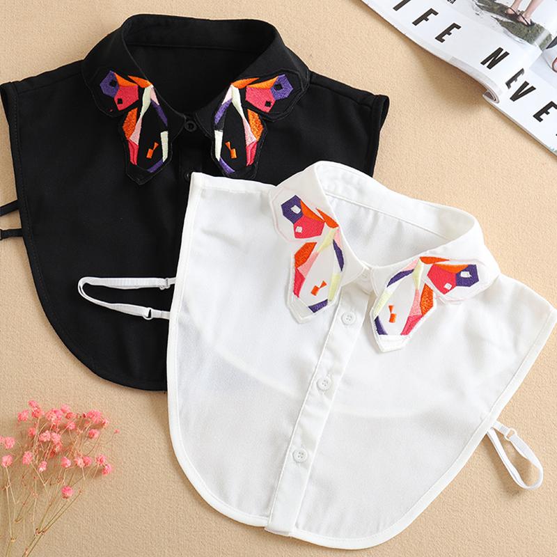 White Detachable Collar For Women  Ladies Tie Embroidery False Fake Collar Shirt Black Removable Nep Blouse Kraagie Faux Col