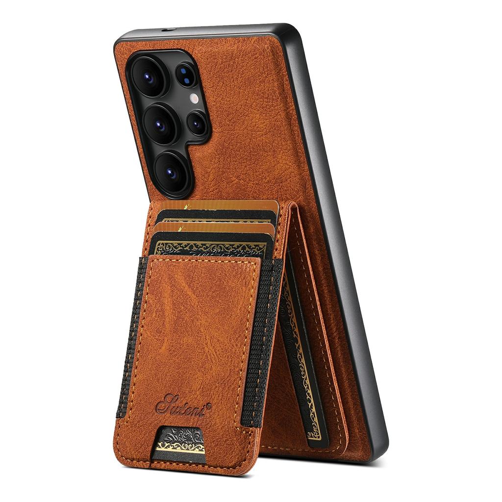 SUTENI H17 For Samsung Galaxy S25 Ultra Magnetic Case Card Slots Leather + TPU Kickstand Phone Cover