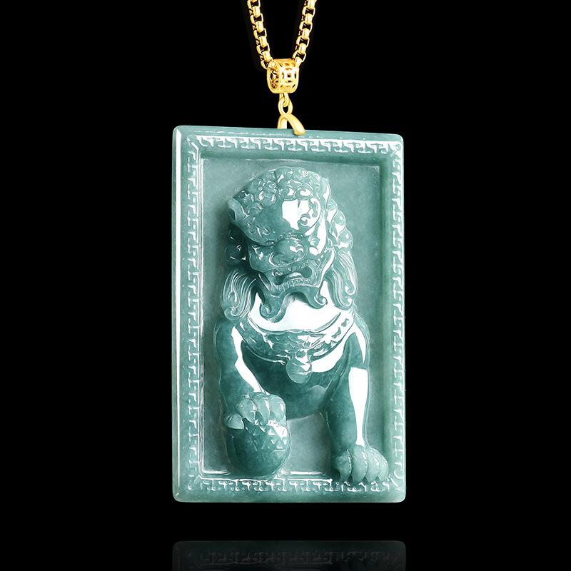 Blue Water Jade Lion Pendant with S925 Silver - Men's High-End Glutinous Ice Style