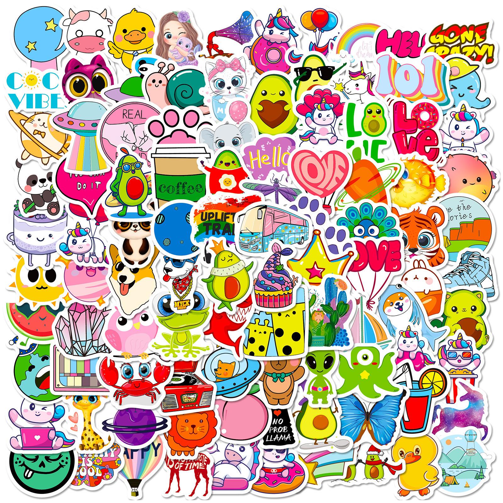 

100 Small Size 4Cm Phonograph Children S Cartoon Multi-Style Graffiti Mix And Match Stickers