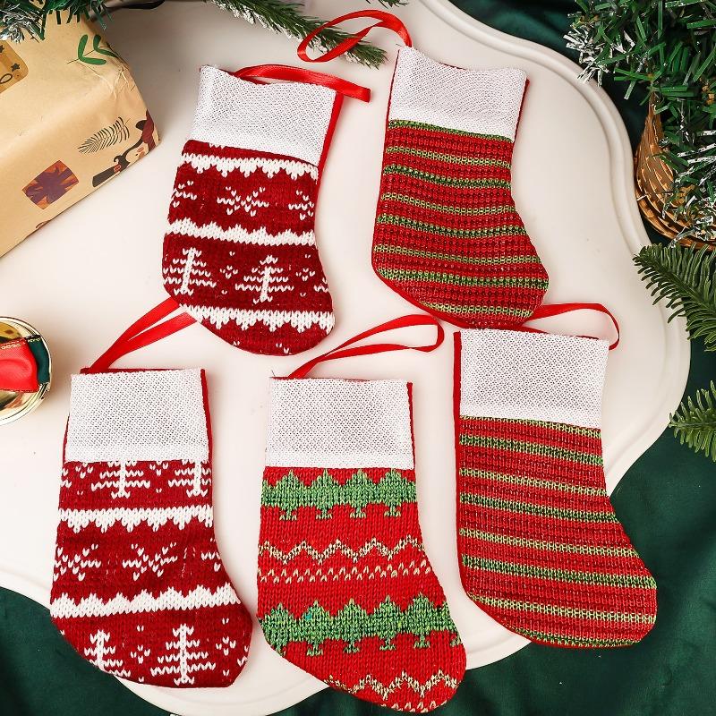 1-12 Stück Weihnachtsgeschenke Strumpf Schnee-Streifen Hängend Süßigkeiten Geschenkehalter Strickverzierung Socken Weihnachtsbaum Anhänger Partyzubehör