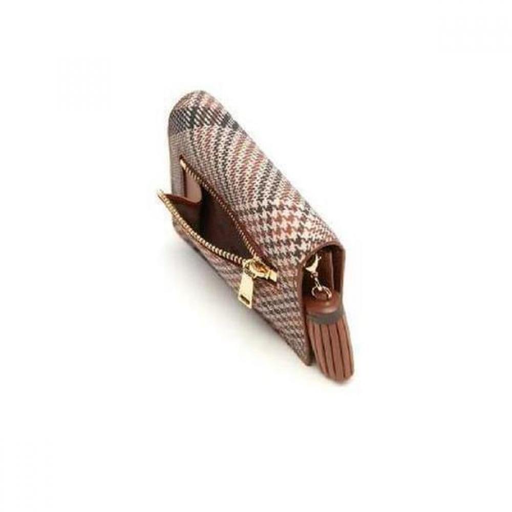Daks Brown Check Pattern Card Wallet With Tassel Dcwa3e328w2