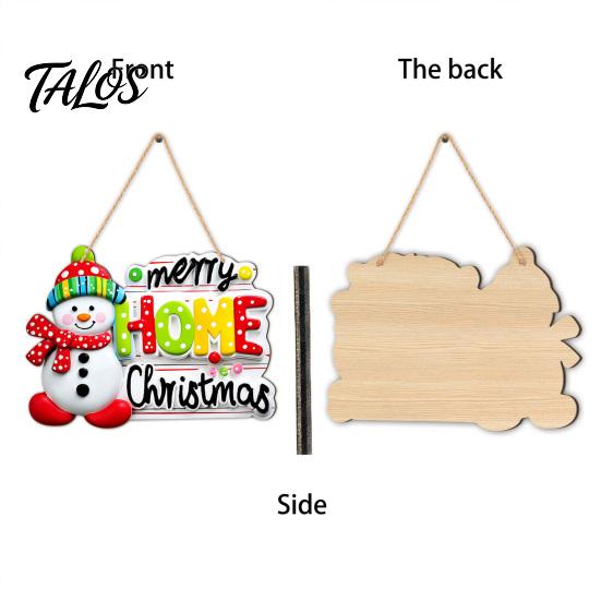 Christmas Fireplace Decor Cartoon Snowman Wooden Hanging Pendant with Hemp Rope, Letters Welcome Signs Ornament for Holiday Festive Home Wall