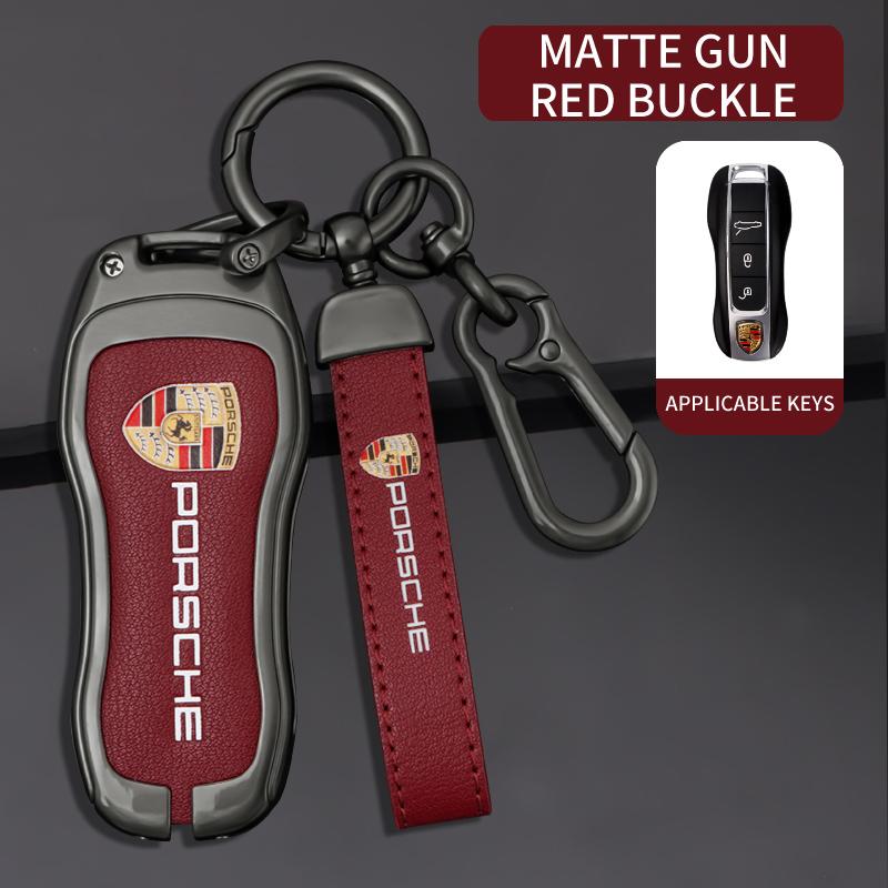 BMGB9 3 Buttons Zinc Alloy Leather Car Key Case Cover Key Shell For Porsche Cayenne Panamera Macan Cayman 718 911 Taycan Sticker