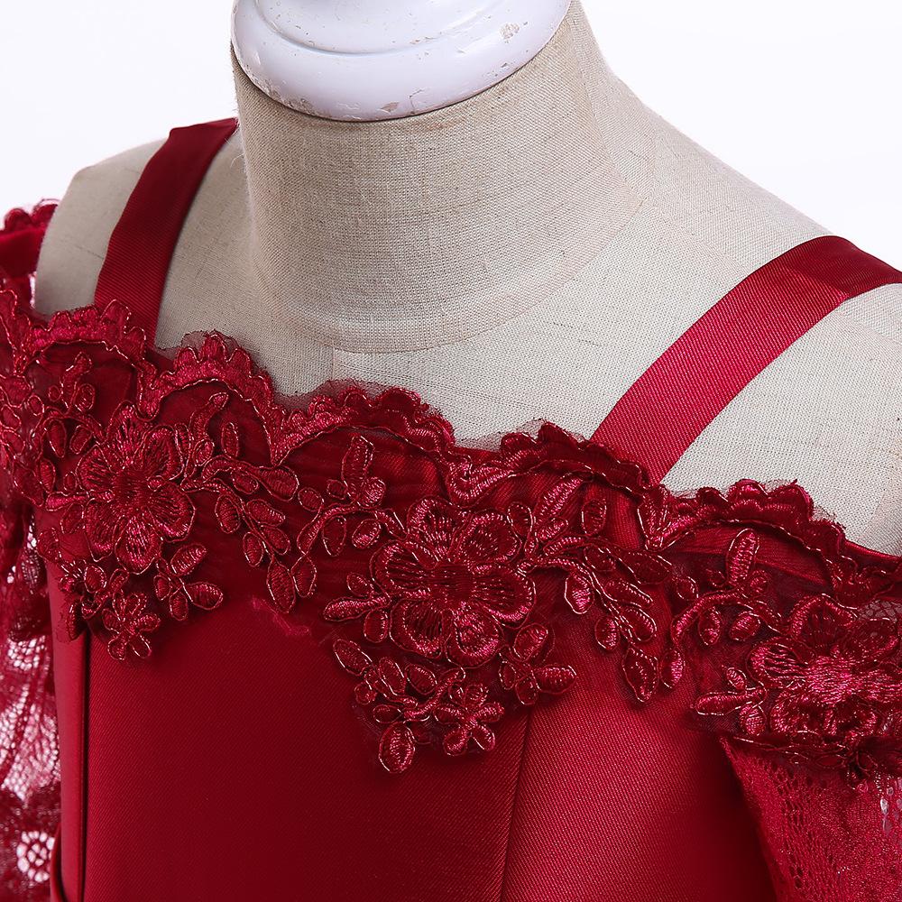 One-Shoulder-Spitze-Sling-Ärmel-Satin-Tutu-Kleid für Babys, elegantes Prinzessinnen-Party-Hochzeitskleid für Teenager-Mädchen, Rot, Grün, Weiß, 3–10 Jahre