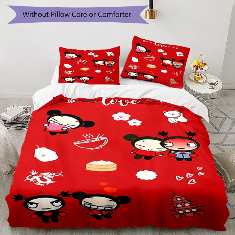 3pcs Pucca1 pattern bedding set duvet cover set includes duvet cover &pillowcases, perfect all season bedroom decoration & gift