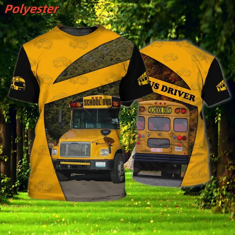 3D Printed Bus Driver Uniform T-Shirt For Men School Bus Pattern Tees Summer Casual Loose Round Neck Tops Short Sleeve T Shirts