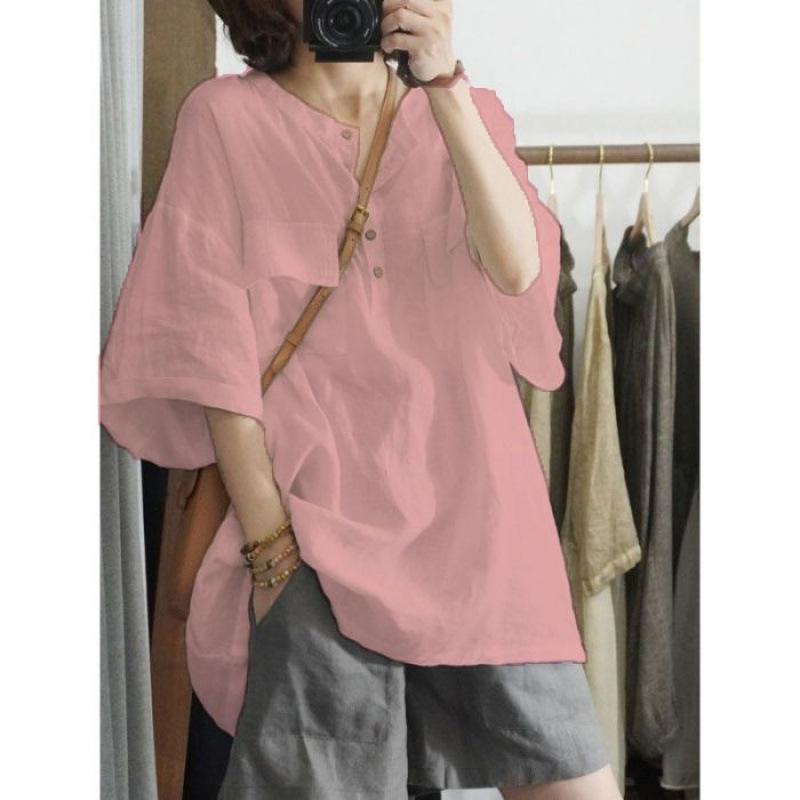 Southeast Asian Autumn Fashion Loose T-shirt Women's Solid Color Five-quarter Sleeve Plus-size Top for Women