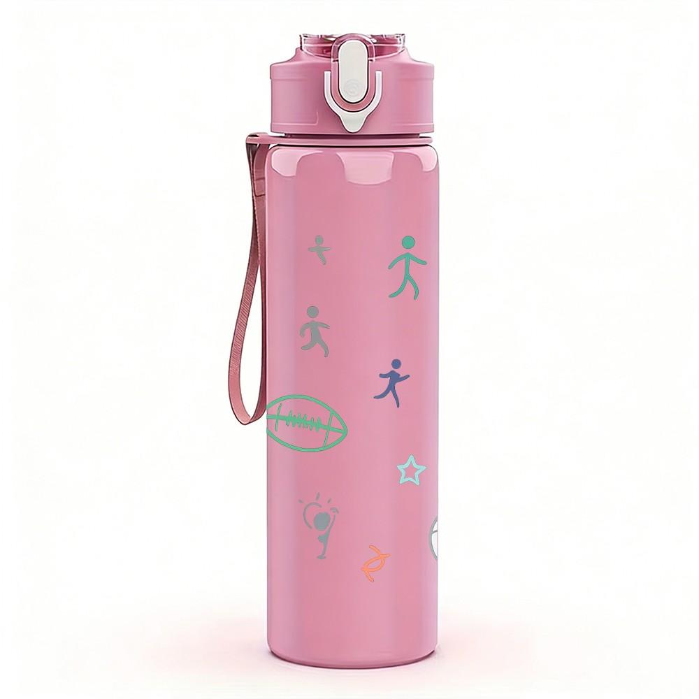 1PC Doodle Figure Sport Human Pattern 750ml Color Plastic Sports Water Bottle Leakproof Flip Straw Lid Suitable for Sports Office Home Use
