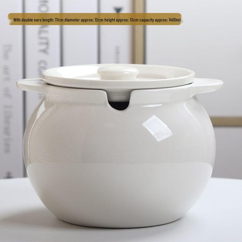 Ceramic Double-Handled Lard Jar with Lid - High-Temperature Resistant Kitchen Oil Storage Pot