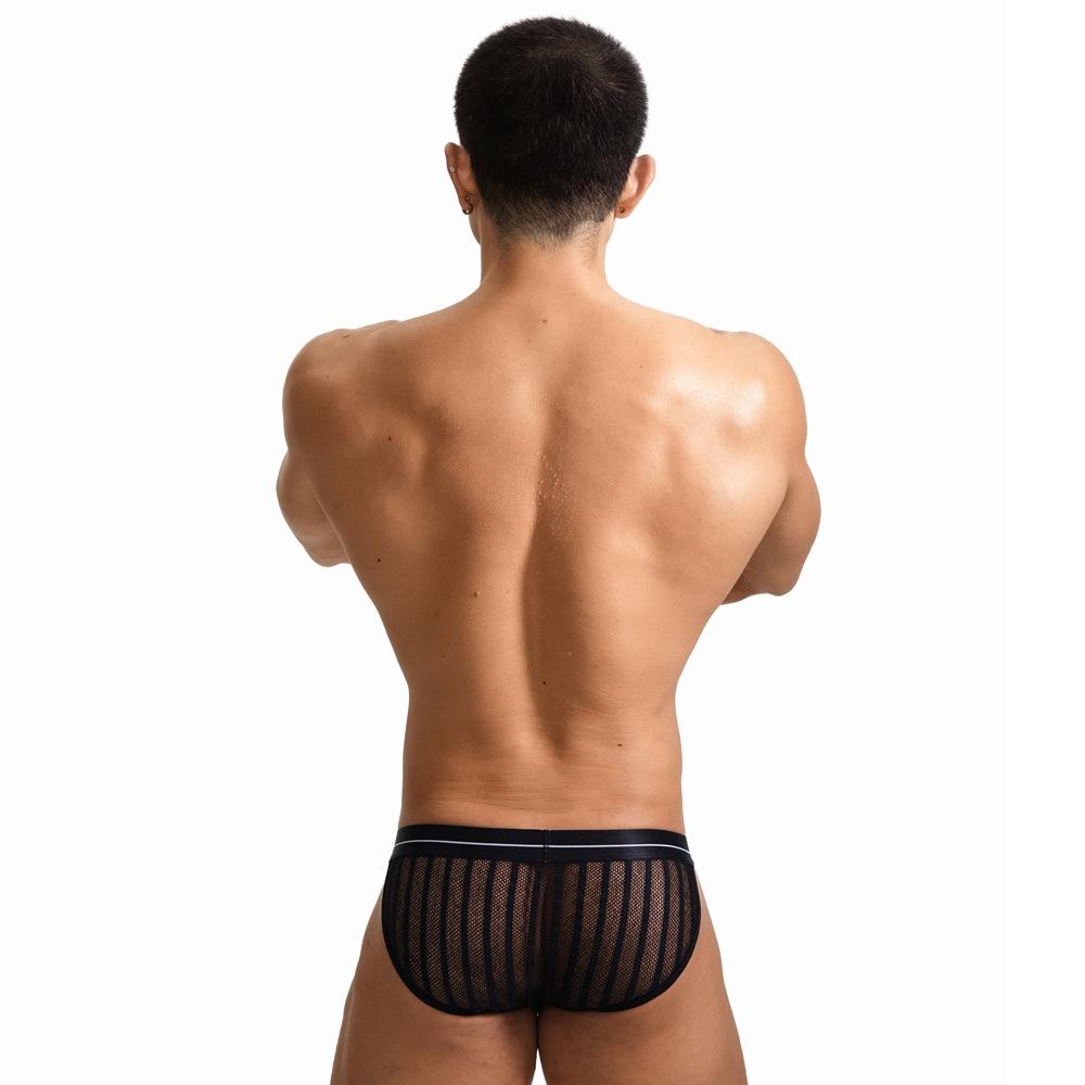 Men's Striped Ice Silk Mesh Briefs: Low Waist, Breathable, U-Convex, Thin, Sexy Summer Underwear.