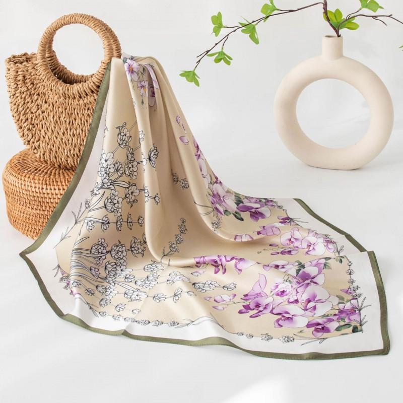Mulberry Silk Printed Scarf 70cm Soft Skin-Friendly Shawl Women Fashion