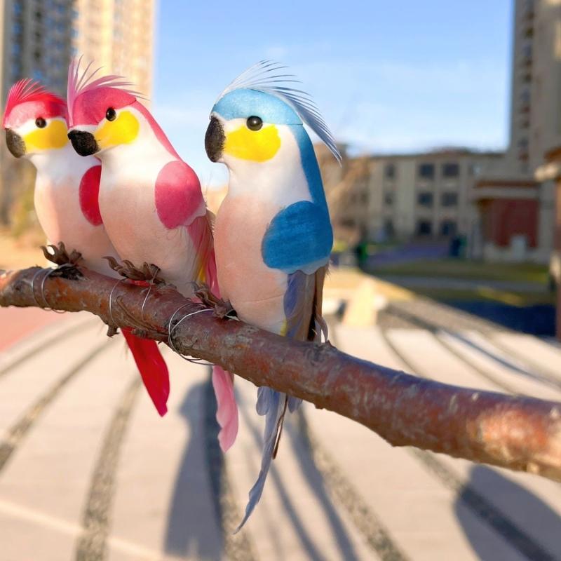 1 Stück Miniatur Feder Rasenpuppe Ornamente 15cm Kreativ Handgemacht Simulation Papagei Tier Vogel Garten Requisiten Dekoration