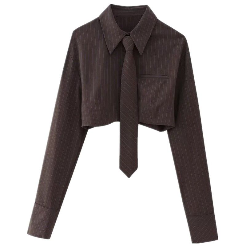 

Fashion Style 2023 Autumn New Women s Clothing Stylish with Tie Stripes Short Shirt 4688003 049 Picture color S