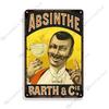 Absinthe Metal Tin Sign Beer Brand Metal Signs Wall Plate Vintage Metal Plaque Man Cave Home Plate Wall Industrial Decor