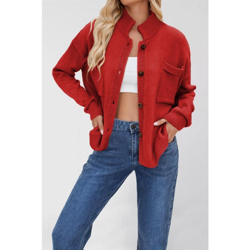 

Горячая Распродажа Вязаная Куртка Стойка Воротник Большой Размер Свитер Однотонный Кардиган Женский Новый XL