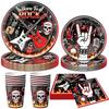 Rock Skull Birthday Party Set: Disposable Plates, Cups, Tablecloth, Banners & Decorations.
