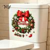 Holiday Seasonal Restroom Decor Christmas Wreath Toilet Decal, Merry Bow Seat Sticker, Easy Apply Tank Decals Waterproof Lid Decals, Self-Adhesive