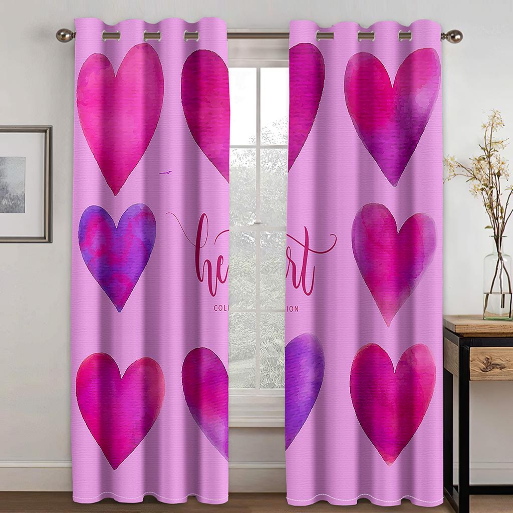 3d Curtains Love Pattern Colorful Red Peach Heart Curtains Balcony Living Room Window Decorative Curtains 2 Panels