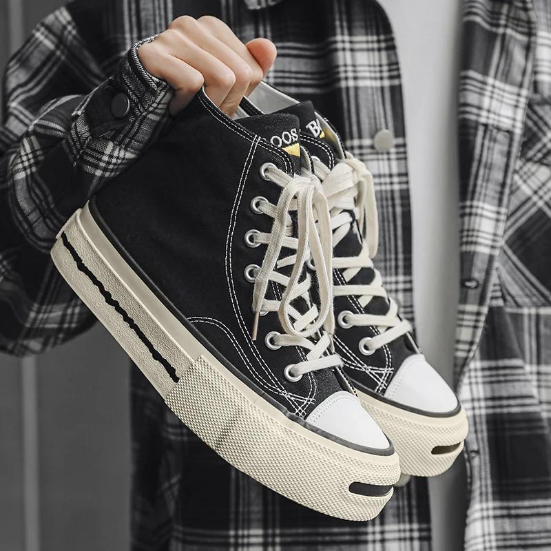 Shoes for Boys Retro and Versatile Niche and Personalized Trendy Men Canvas Shoes for Summer and Spring High-top Skateboard