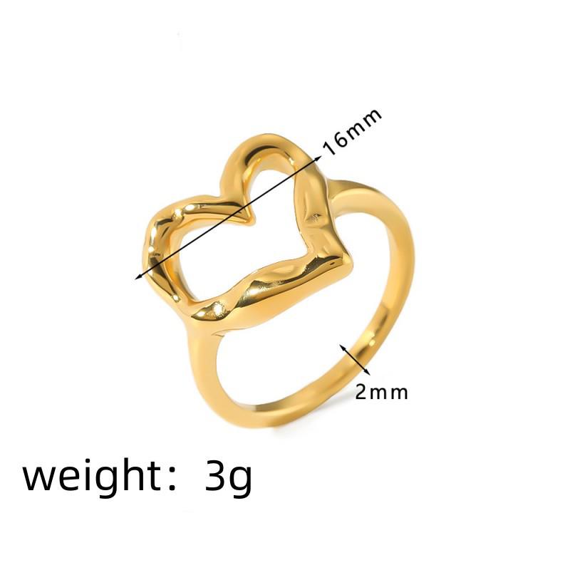 Personalized Heart-Shaped Textured Ring, 18K Gold Plated Stainless Steel
