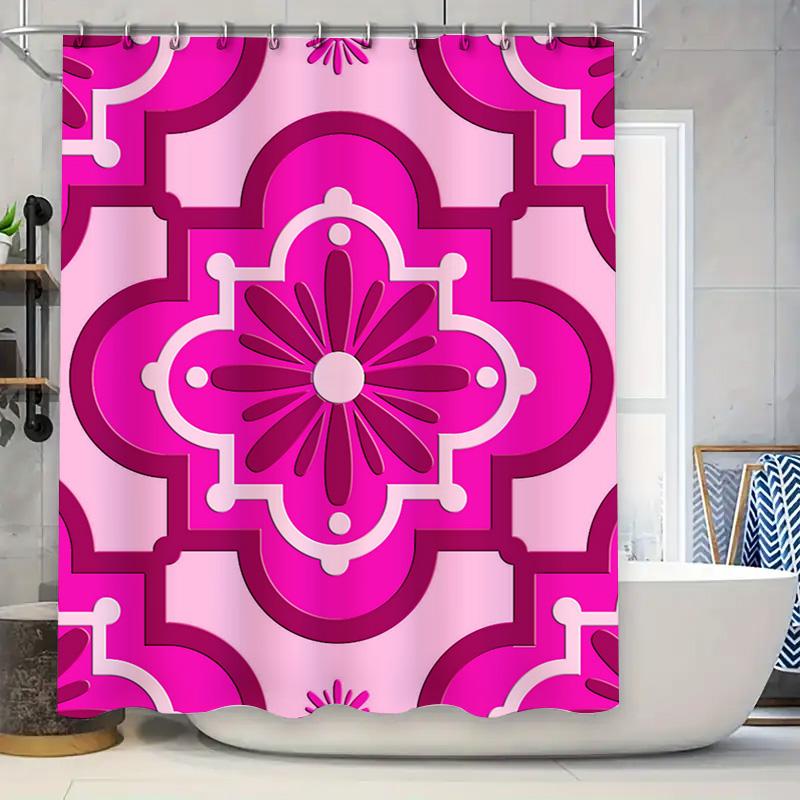 Pink White Geometric Shower Curtain 3D Printed Bathroom Decor Waterproof Fabric Shower Curtains for Home Kitchen Bath Tub Size A