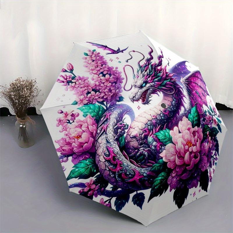 1pc Enchanted Dragon Amidst Celestial Flowers Automatic Opening and Closing Umbrella - Small Umbrella Suitable for Various Occasions C079
