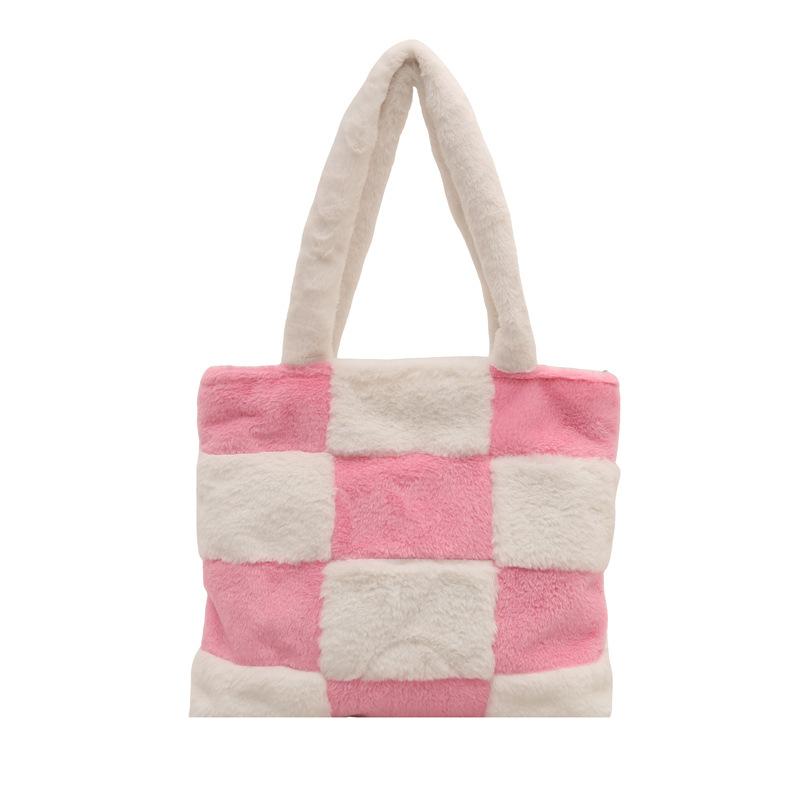 

Новая сумка из овечьей шерсти женская осенне-зимняя простая сумка-тоут большой вместимости нишевый дизайн плюшевая сумка через плечо розовый