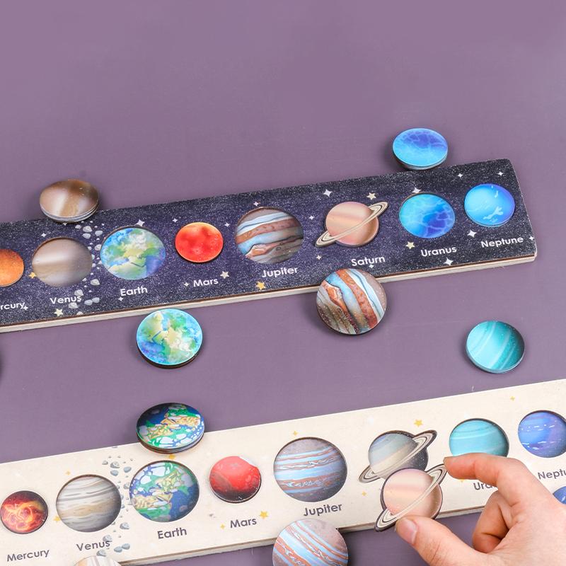 Neue Montessori Holzspielzeuge Acht Planeten Puzzle Erde Sonne Sonnensystem Planeten Planeten Kognition Lernspielzeug Kindergeschenke