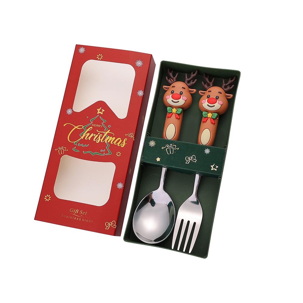 

Рождество, Набор ложек и вилок из нержавеющей стали, Ложка Санты, Фруктовая вилка, Столовая посуда, Подарочная коробка
