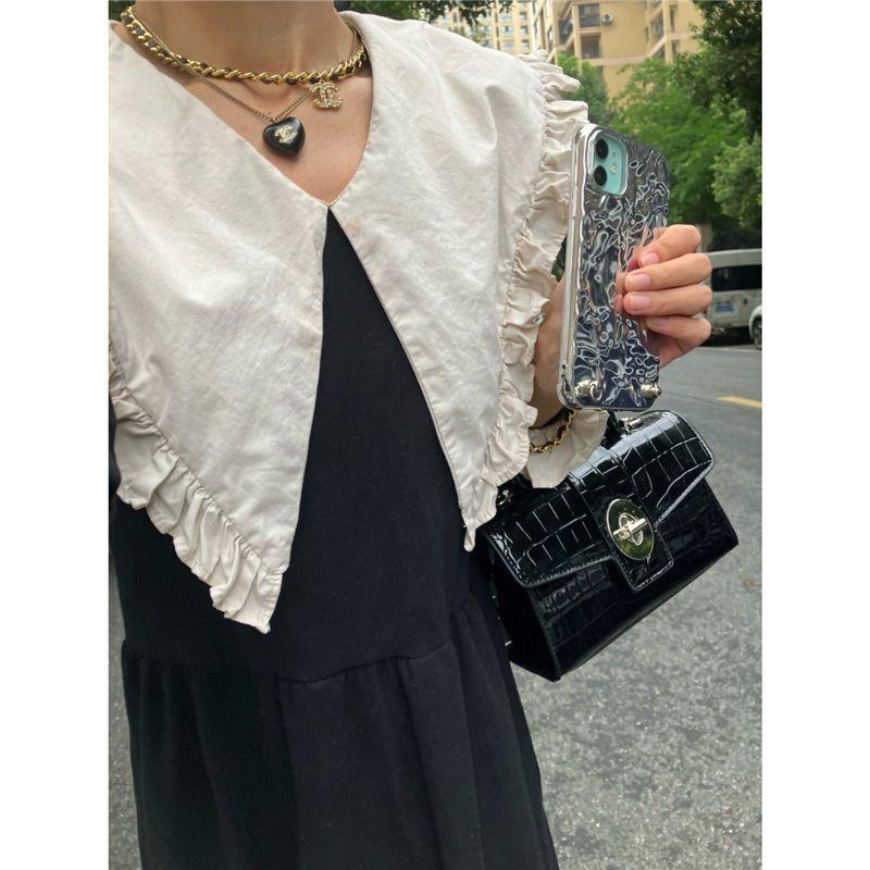Pattern Patent Leather Bag Fashionable Texture Hand-held Small Square Bag 2025 New Motorcycle Crossbody Bag for Women