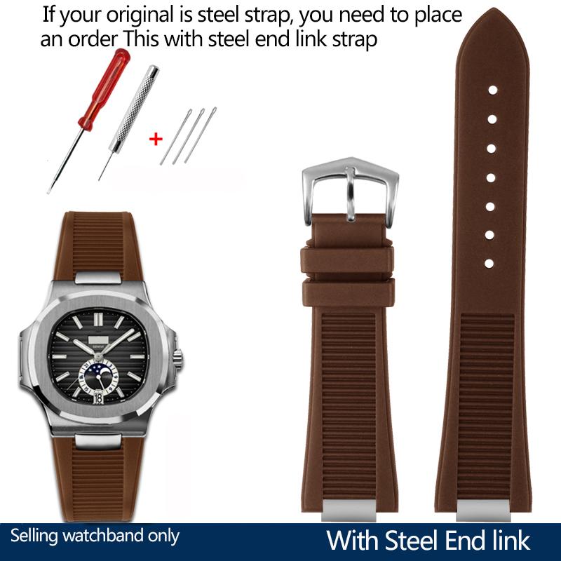 25*13mm Silicone Rubber Watchband For Pa-tek Philippe Nautilus Series 5711/5712/5980 Waterproof Sports Strap Bracelet Brown Blue