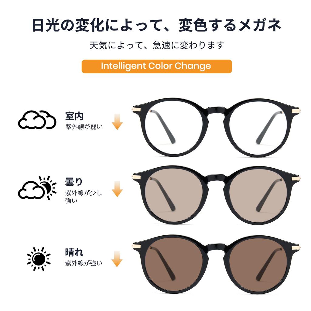 [Cyxus] Photochromic Sunglasses with Blue Light Blocking and UV Protection - Round Shape, Suitable for Driving, Fishing, Travel, and Stylish Design -