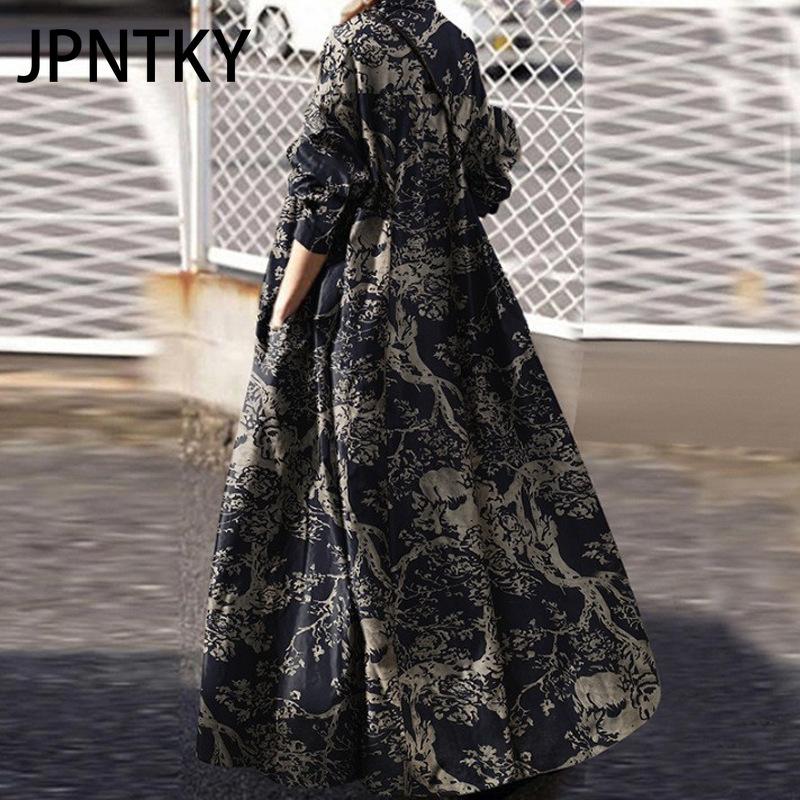 JPNTKY Women's Loose Fit Maxi Dress with Long Sleeves and Floral Print