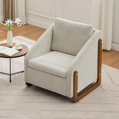 Tufted Chenille Fabric Armchair with Wooden Side Frame Cushioned Seat & Backrest Stylish Accent for Home Office Bar Leisure