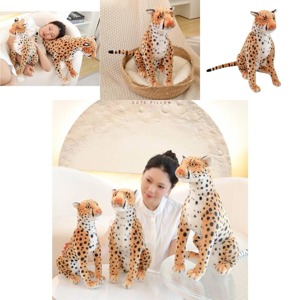 Realistic Leopard Plush Toy Soft Stuffed Cheetah Doll For Kids And Collectors