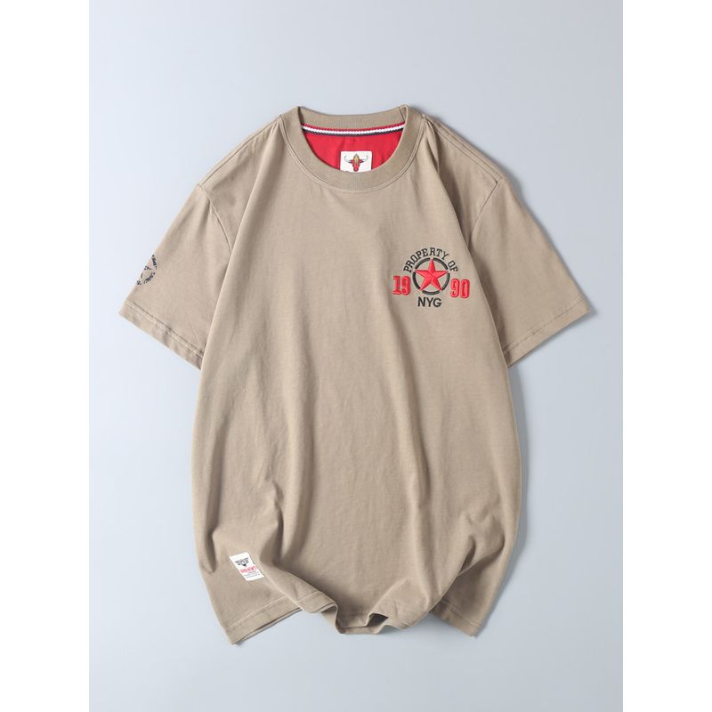 American Retro Machine Embroidery Men's Short Sleeve T-Shirt Summer New Arrival Trendy Export Export Tail Single Cotton T-shirt