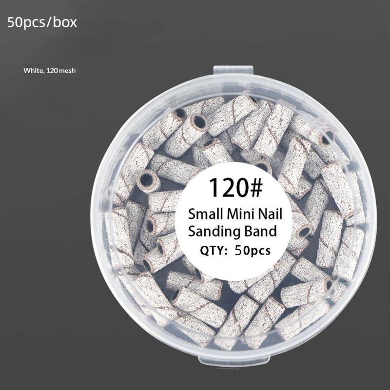 

50 Pcs 3.1Mm Mini Nail Sanding Bands Uv Gel Acrylic Polish Remover Nail Tool Set 120/150/180/240 Grit