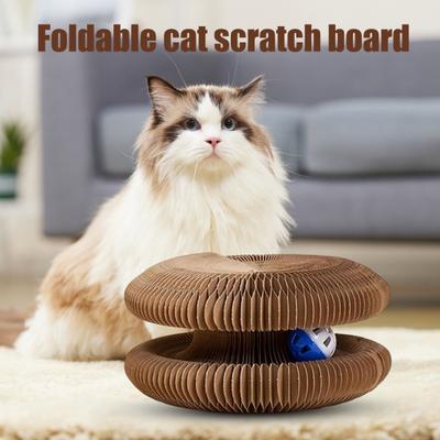 Cats Accordion Scratch Toy Foldable Interactive Cat Scratch Board with Bell Ball Portable Changeable Cat