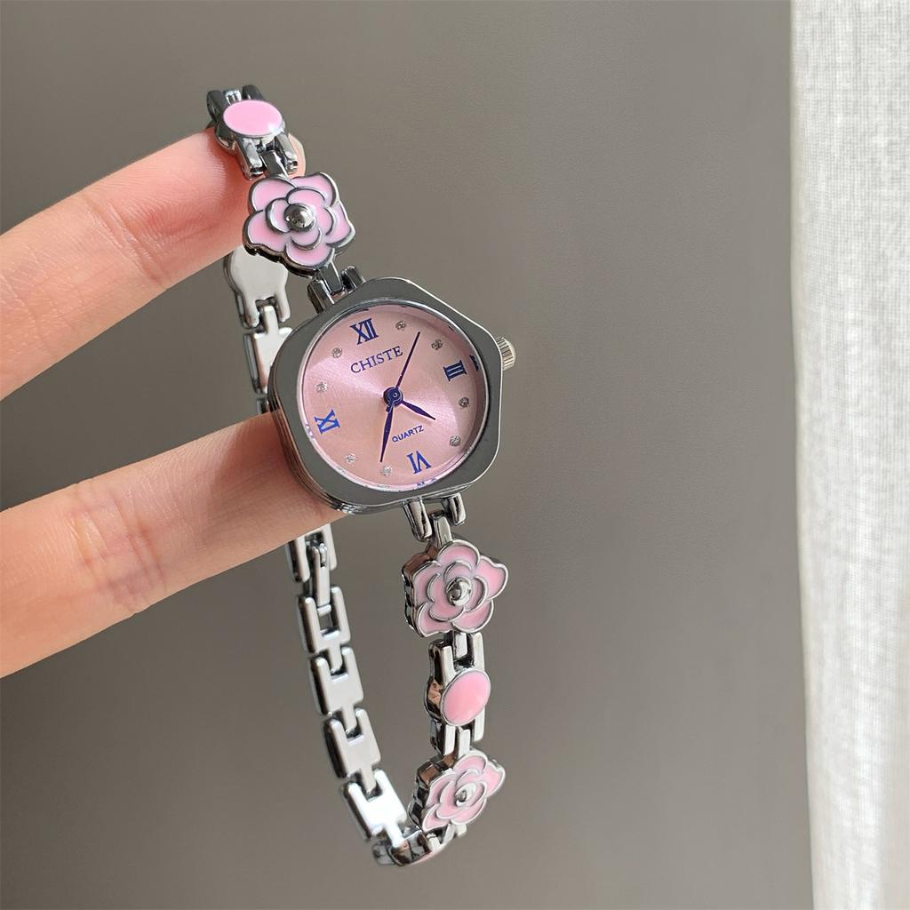 New Fashion Xiaoxiang‑Style Bracelet Watch Korean‑Style Camellia Elegant Light‑Luxury Wrist Watch For Ladies Small Blue Pointer Design
