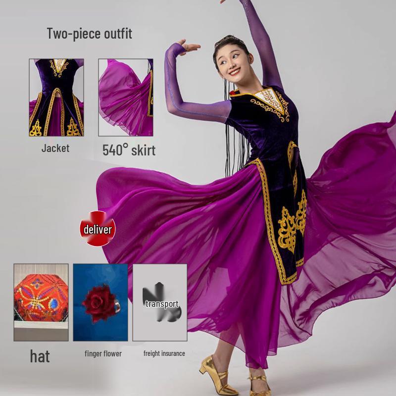 Уйгурская этническая танцевальная юбка - Костюм для выступления в синьцзянском стиле XL