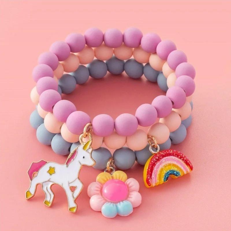 3Pcs/Set Cute Rainbow Horse Friendship Colorful Bracelets for Women Girls, Children Sweet Birthday Gift Bracelet Kids