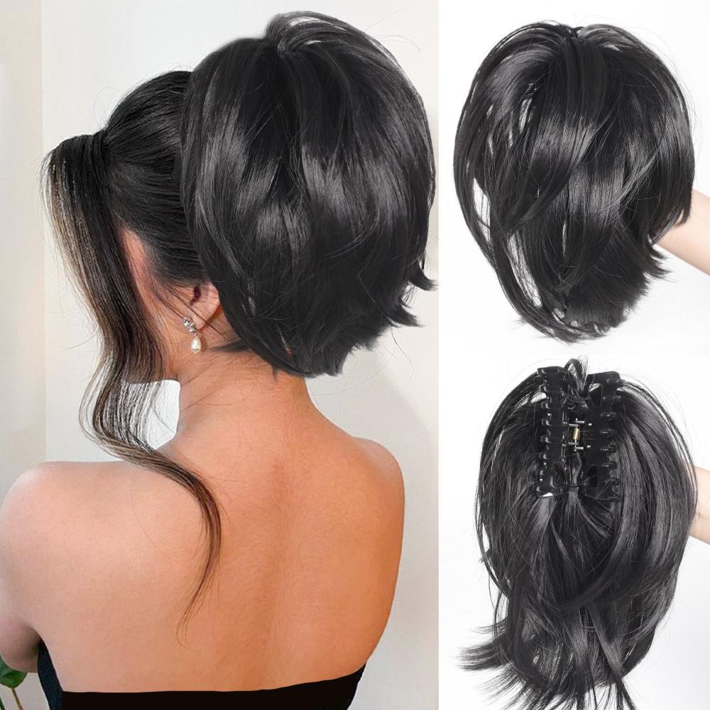 

Элегантный хвост с зажимом для когтей, 10-дюймовый светло-коричневый синтетический короткий хвост и наращивание шиньонов для женщин, ежедневное использование, термостойкие накладные волосы 25CM