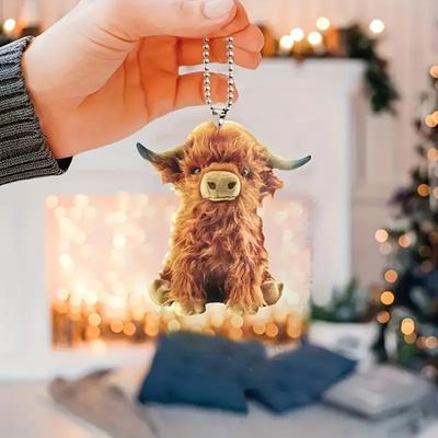Highland Cattle Kuh Tier Dekoration mit Perle Kette Hängen Spielzeug DIY Keychain Anhänger Dekoration Rucksack Ornament Geburtstag