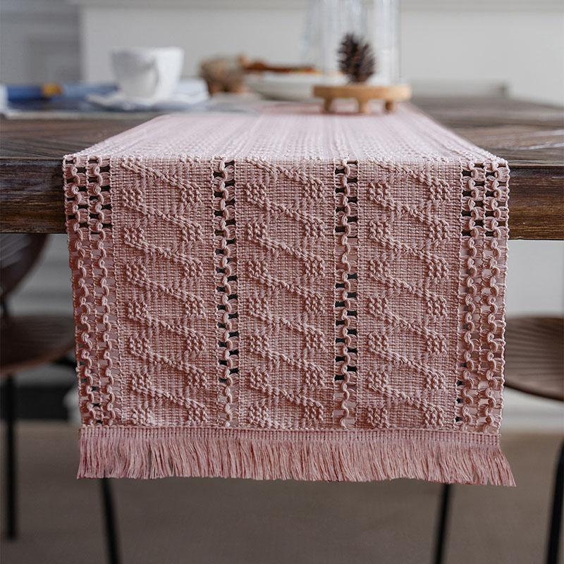 Simple Long Tassel Solid Color Table Runner Woven Dining Table Decoration for Wedding Party Soft Reusable Easy-Care Placemat