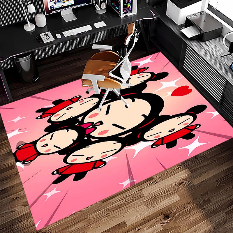 1pc Pucca3 Print Area Rug - Soft, Washable Non-Slip Indoor Mat for Office Chairs, Living Room, Home Office Decorative Rug