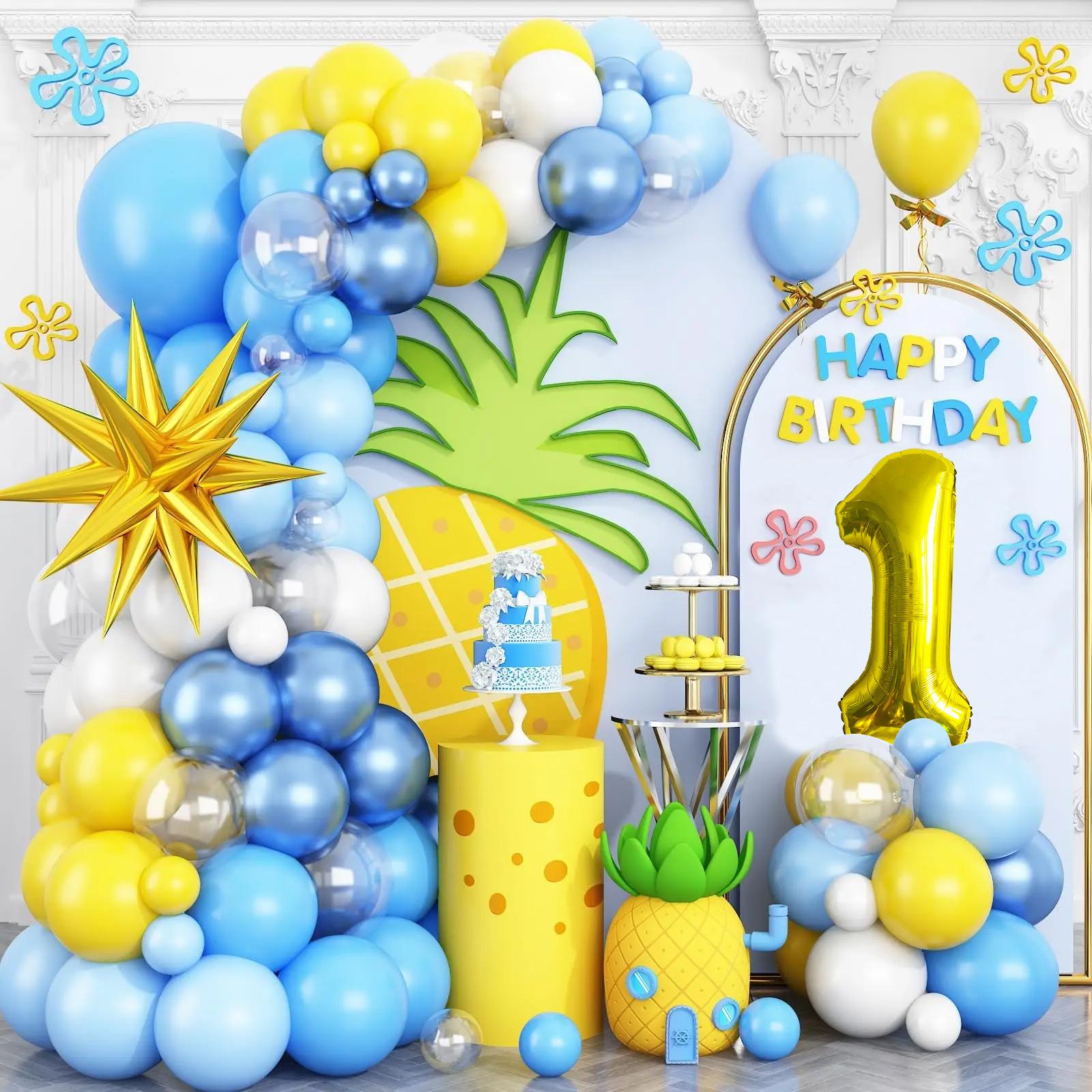 

Hawaiian Themed Balloon Chain Blue And Yellow Latex Balloon Wreath Arch Birthday Wedding Decoration Balloon Set Hawaiian blue and yellow set 1