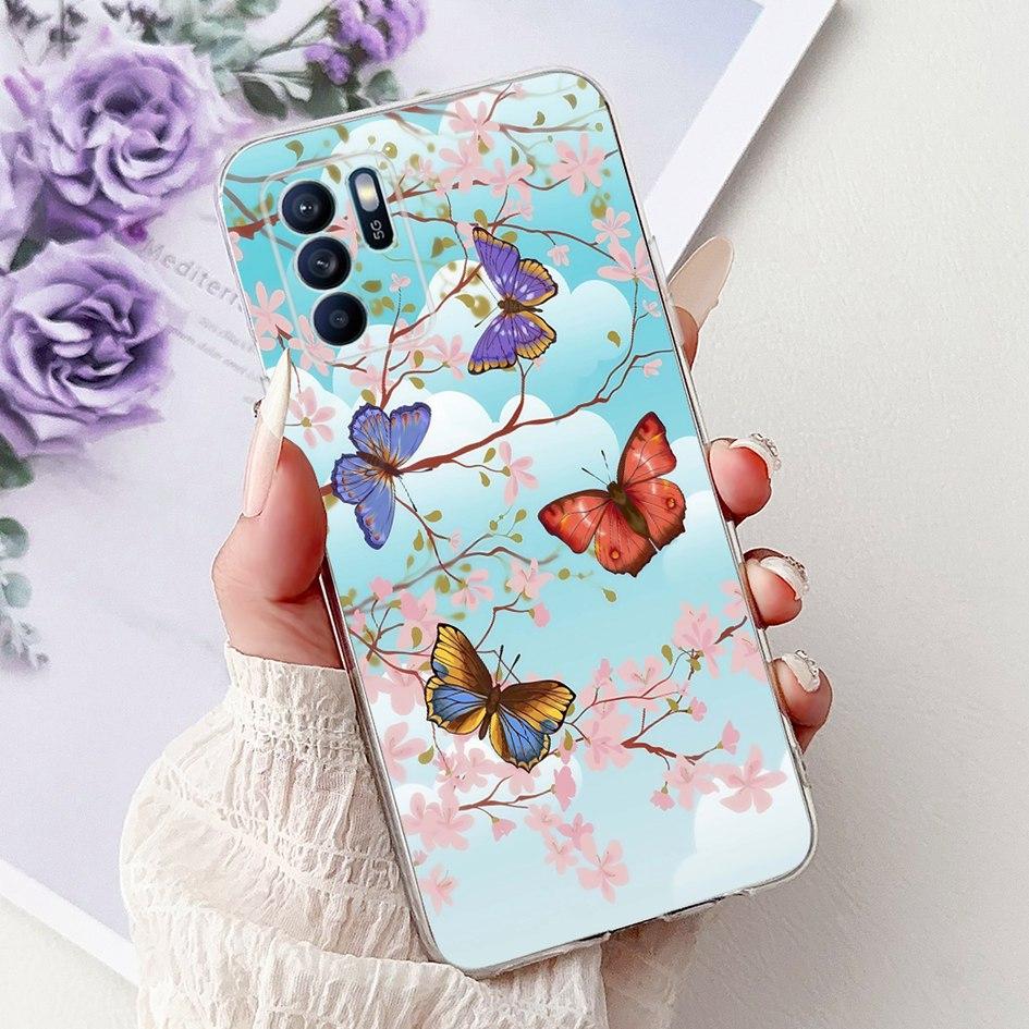 Für OPPO Reno 6 6Z 5G Hülle CPH2237 CPH2251 Cover Mode Blume Weiches Silikon Stoßfänger auf OPPO Reno6 Pro CPH2249 Reno6 CPH2235 Kappe