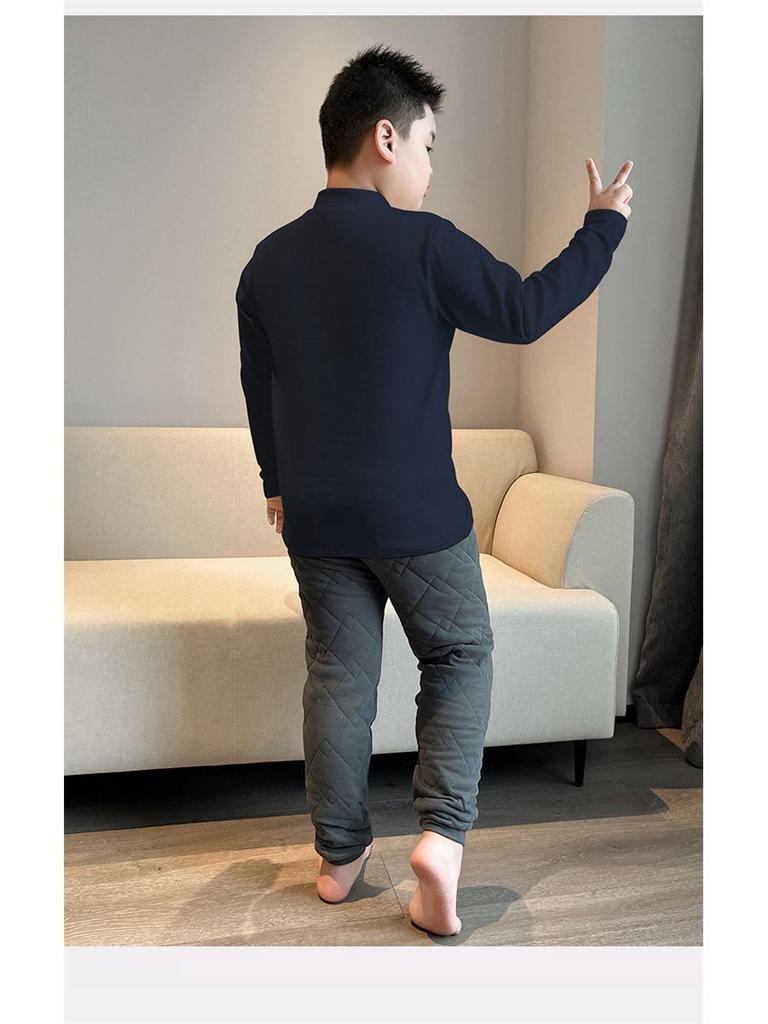 Plus Size Kids Long Sleeve T-Shirt for Boys & Girls - Thick Cotton Autumn/Winter Base Layer with Half-High Collar for Older Children.