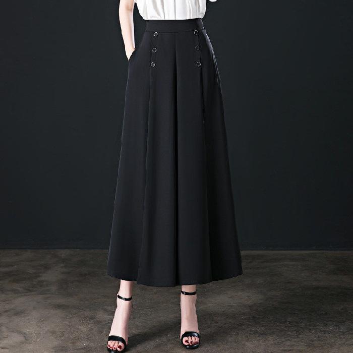 Pantaloni casual a 9 punti con vita alta e plissettatura a gamba larga da donna